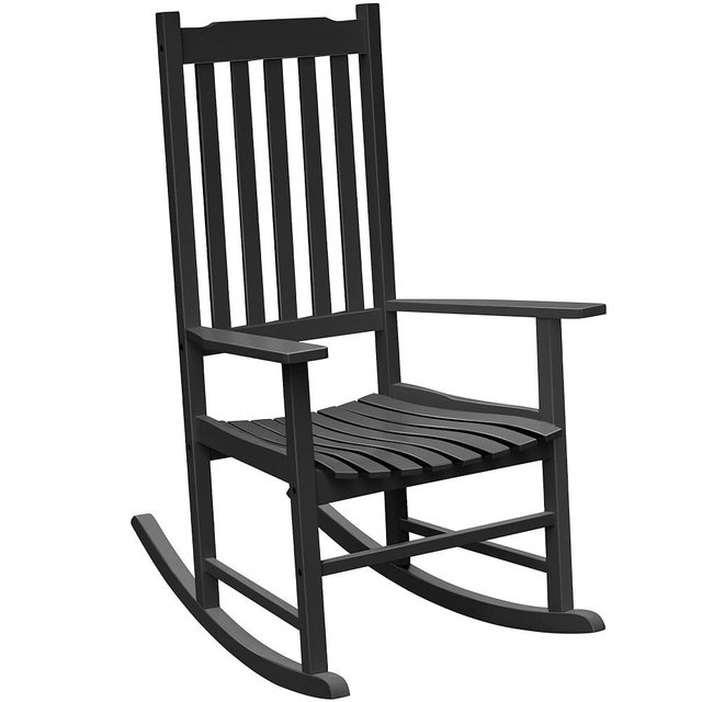 Flamaker Outdoor Rocking Chair Oversized Wooden Patio Chairs with Widened Armrest High Back Porch Rocker for Lawn, Garden, Backyard, Fire Pit (Black)