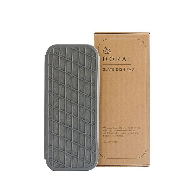 Dorai Home Dish Pad – Collapsible Kitchen Drying Mat – Wrapped in Silicone Webbing to Protect Dishes – Dries Instantly – Modern and Stylish – Minimal Design to Match Any Countertop – Slate
