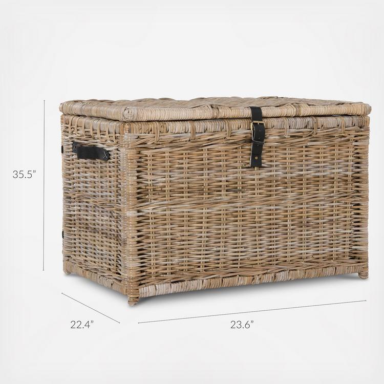 large white wicker storage trunk