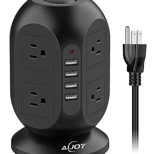 AiJoy Surge Protector Power Strip Tower 8 AC Outlet 3.1A 4 USB Ports for Fast Charging with Extension Cord 10FT