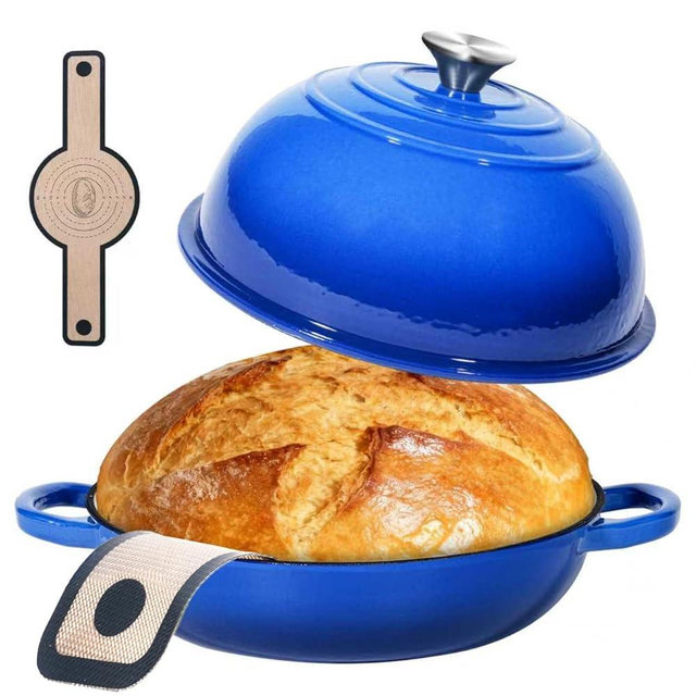 ONKO Dutch Oven For Sourdough Bread Baking, 6QT Enameled Cast Iron Dutch Oven Pot With Lid, Non-stick Sourdough Baking Pan with Bread Dome, Round Ceramic Dutch Ovens Pot with Cloche for Homemade
