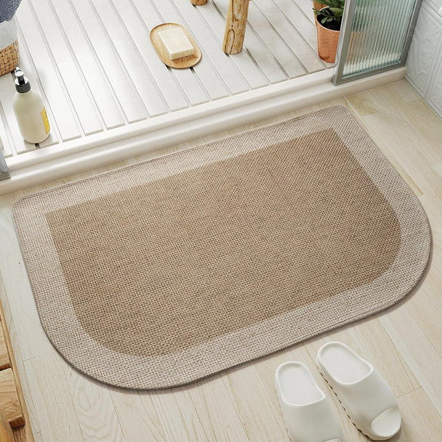 YDKGL Bathroom Rugs Mat 24x35, Ultra Thin Non Slip Bath Mats for Bathtub Quick Dry Absorbent Rubber Bathroom Mat Fit Under Door, Woven Washable Half Round Bath Rugs Floor, Beige Brown