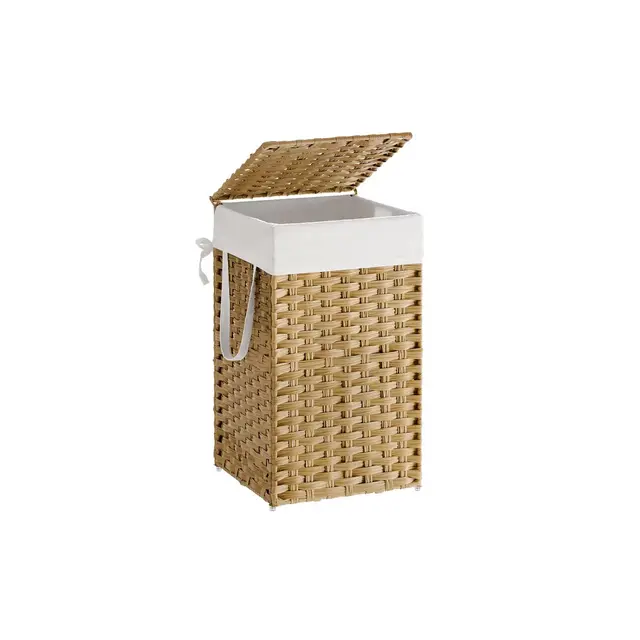 SONGMICS 17.2 Gallon Wicker Laundry Hamper with Lid Laundry Basket with Handles Clothes Hamper Foldable Removable Liner Bag Natural
