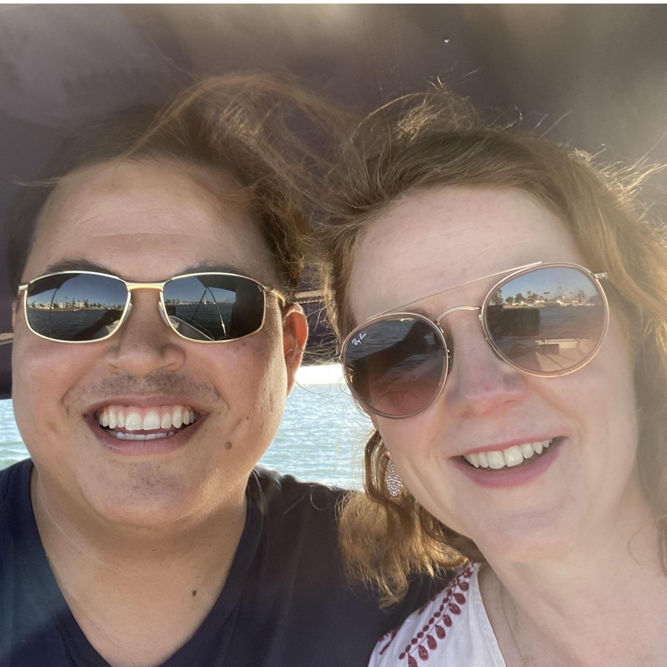 One of our first dates, boating around Marina Del Rey