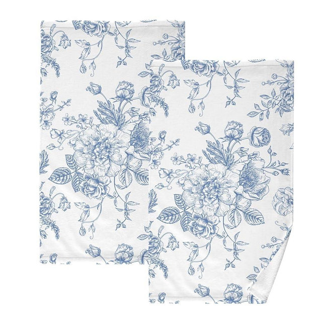 susiyo Hand Towels Set of 2 Blue Floral Chinoiserie Cotton Bathroom Hand Towels Super Soft Highly Absorbent Fingertip Towels Decorative Towel for Bathroom Kitchen Yoga Gym Spa 28x16 Inch