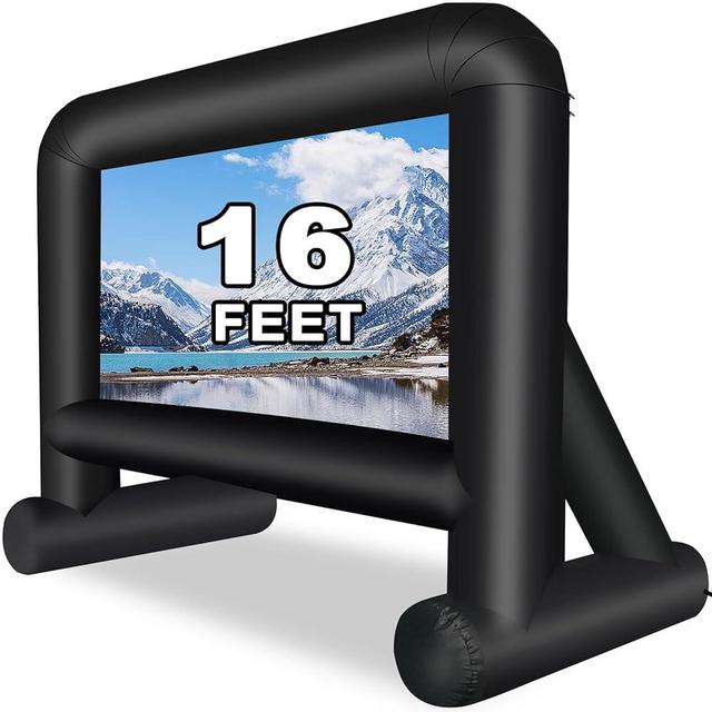 GZKYYLEGS 16ft Inflatable Movie Screen Outdoor Projector Screen with Air Blower Storage Bag - Front/Rear Projection, Easy Set Up Blow Up Screen for Backyard Movie Night, Theme Parties, Celebrations