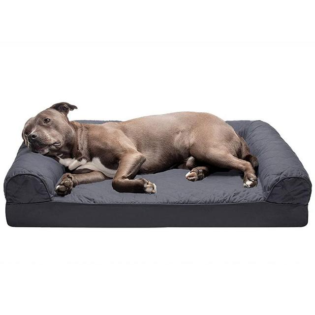 Furhaven Pet Dog Bed - Orthopedic Quilted Traditional Sofa-Style Living Room Couch Pet Bed with Removable Cover for Dogs and Cats, Iron Gray, Large