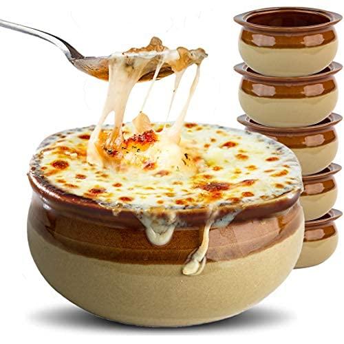 Stock Your Home French Onion Soup Crocks (6 Count) - 12 Ounce Oven Safe French Onion Soup Bowls - Two-Toned Brown & Ivory Ceramic Porcelain Soup Bowls