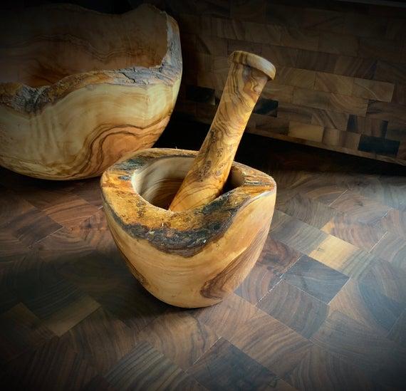 Olive wood mortar and pestle, olive wood, mortar pestle