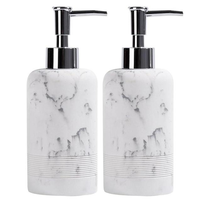 YMXYJM 2pcs/Set Hand Soap Dispenser Sets - 10.8oz Refillable Resin Liquid Soap Dispensers with Rust-Proof Pump for Bathroom Countertop or Kitchen, Marble White