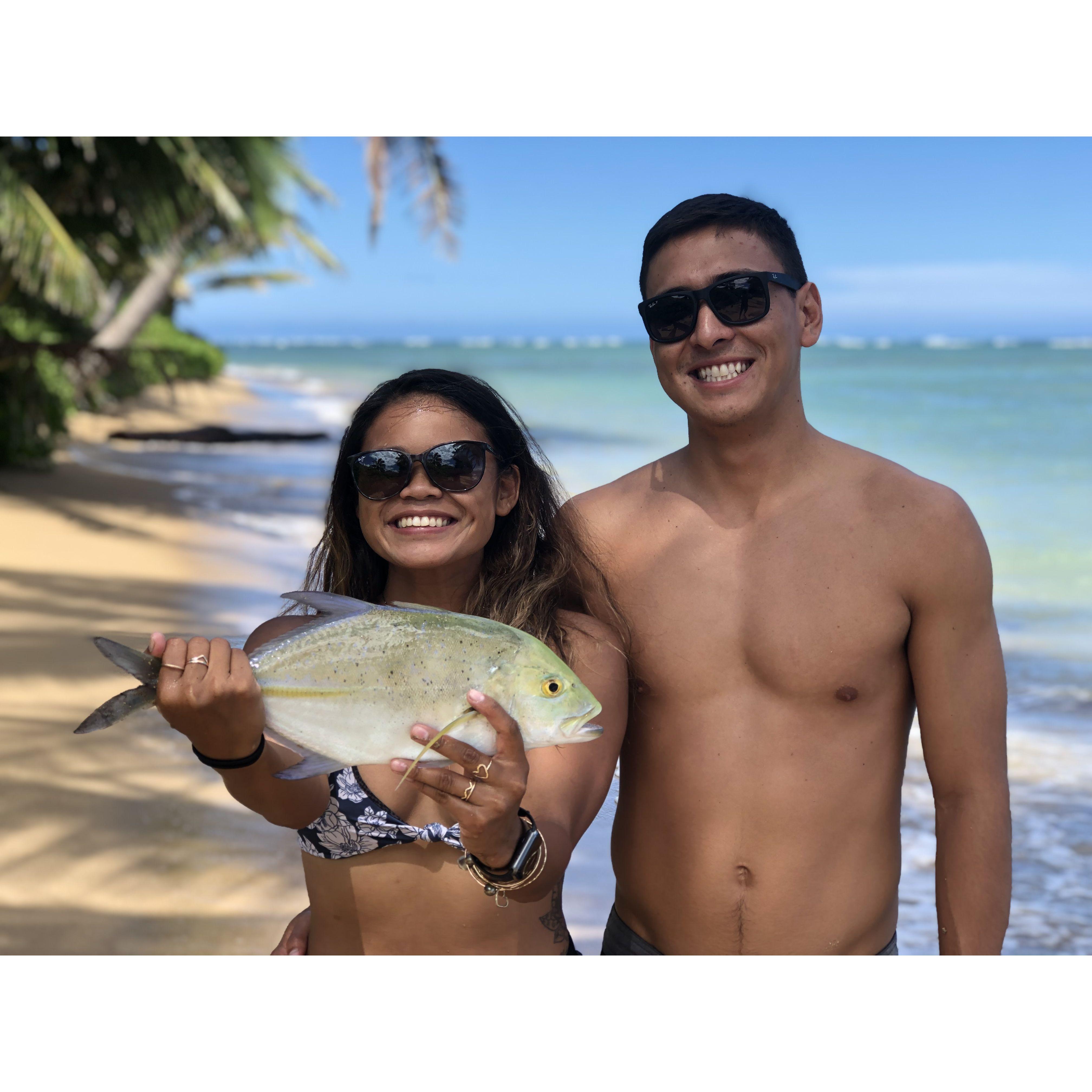 Kayela caught her first fish on Moloka'i, 2019