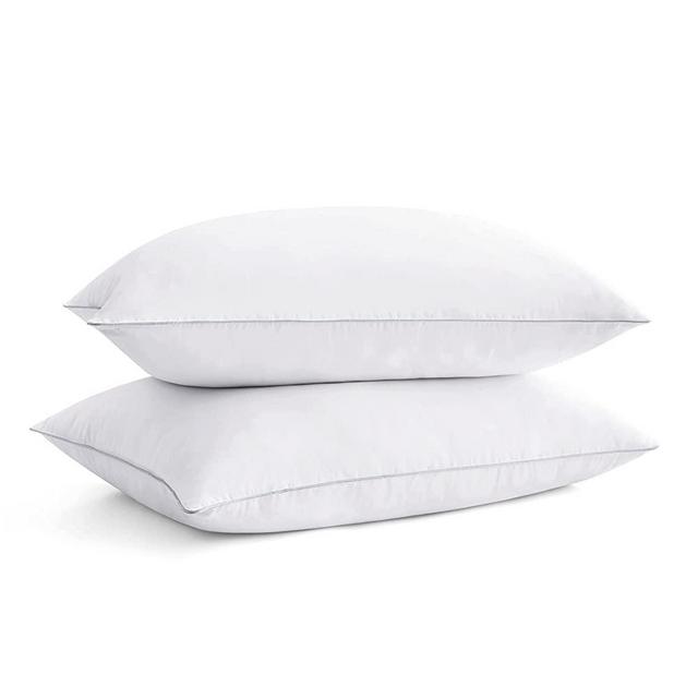 puredown® Goose Feathers and Polyester Bed Pillows, Medium Firm, Hotel Collection Pillows Set of 2 for Sleeping with Silver Piping, Standard Size