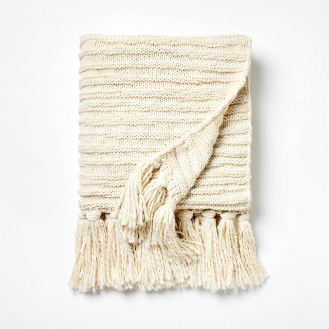 Raised Striped Chunky Knit Throw Blanket Cream - Threshold™ designed with Studio McGee