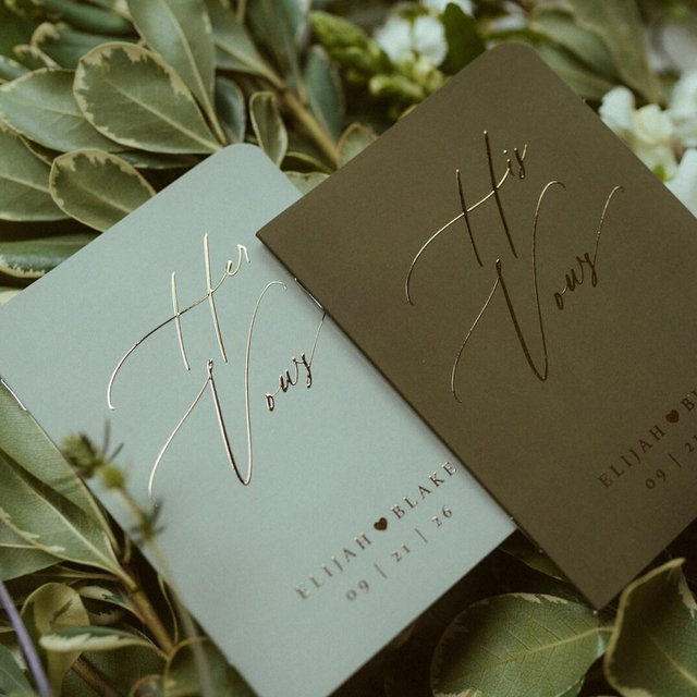 Boho Wedding Vow Books, Personalized Vow Booklets, Real Gold Foil & Green Vow Books, Luxury Vow Books, His Her Vow Books, Set of 2 #Elijah