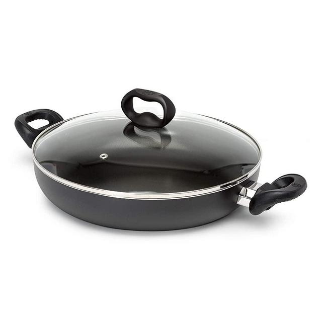 Ecolution EVBK-5130 Evolve 12 Inch Non-Stick Extra Large Everyday Pan Dishwasher Safe, Scratch Resistant, with Easy Food Release Interior, Silicone Handle and Even Heating Base, Black