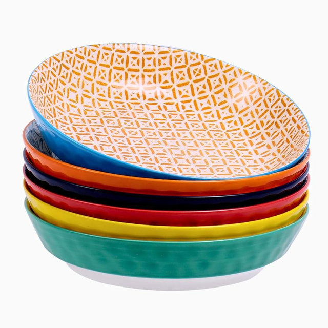 FERAHI Large Ceramic Pasta Bowls Set of 6, 30 Oz Large Salad Bowls for Kitchen, 8.25 inch Decorative Ceramic Serving Bowl, Pasta Plates, Porcelain Dinner Soup Bowl Set, Microwave&Oven&Dishwasher Safe