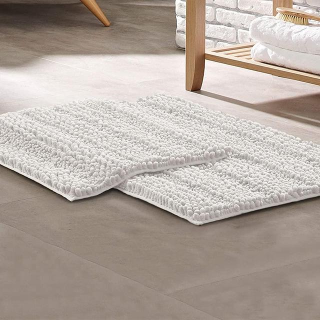 Amrapur Overseas 2-Pack Chenille Noodle Bath Mat with Non-Slip Backing, White 2 Count