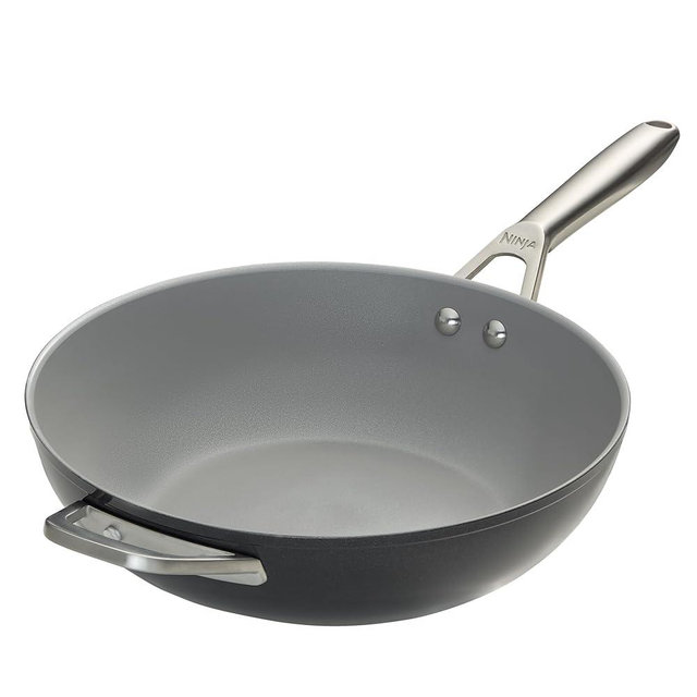 Ninja ZEROSTICK Ceramic Pro 28cm Wok, Scratch Resistant, Made PTFE-Free, All Hob Compatible, Black CW30928UK