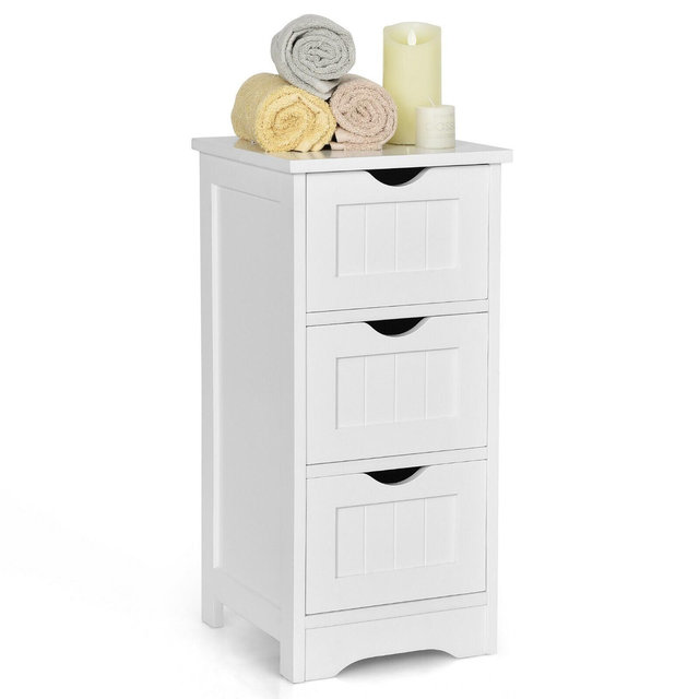 Costway White Floor Storage Cabinet Bathroom Organizer Free Standing 3 Drawers