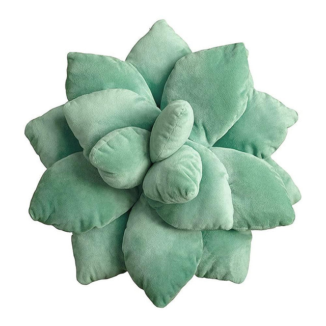 3D Succulents Cactus Pillow, Cute Succulents, for Garden or Green Lovers Baby Green Plant Throw Pillows for Bedroom Room Home Decoration Novelty Plush Cushion (GreenA, 18)