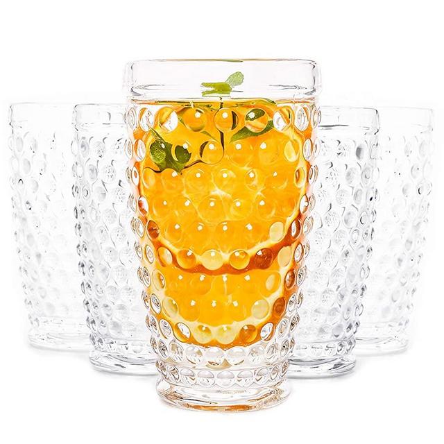 Clear Hobnail Glasses Tumbler - Old Fashioned Vintage Drinking Glasses Sets - for Refreshments, Soda & Juice, Perfect for Dinner Parties, Bars & Restaurants, 13oz, Set of 6 (Clear, Tumbler(Tall))