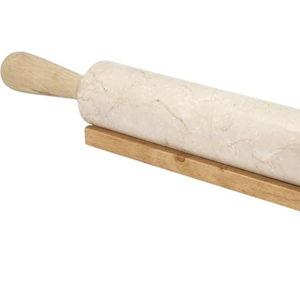 Creative Home Deluxe Natural Champagne Marble Rolling Pin with Wooden Handles and Cradle for Baking Bread Pastry Cookies Pizza Pie, 2.3" Diam. x 18” L, Beige