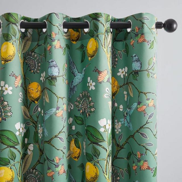 Topfinel Living Room Curtains 72 Inches Long Floral Spring Curtains, Vintage French Country Grommet Botanical Hummingbird Woodland Patterned Sage Green Lemon Drapes for Bedroom Dining Living Room