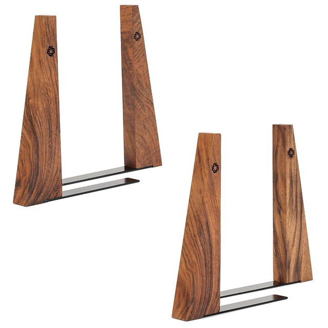 TILISMA Walnut Bookends for Shelves | Wooden Book Ends for Shelves | Sturdy Book Holders, Stoppers with Metal Base for Bookshelves | Slick Decorative Bookends Stands Firmly on Bookshelf (2 Pairs)