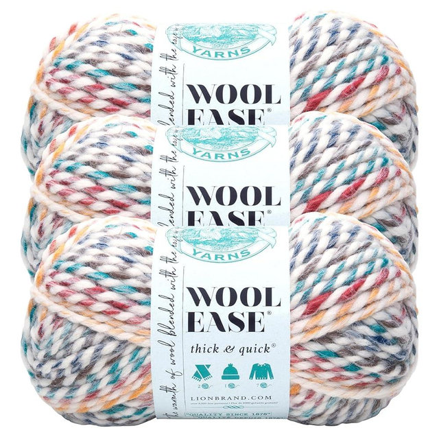Lion Brand Yarn Wool-Ease Thick and Quick Yarn, Soft and Bulky Yarn for Knitting, Crocheting, and Crafting, 3 Pack, Hudson Bay