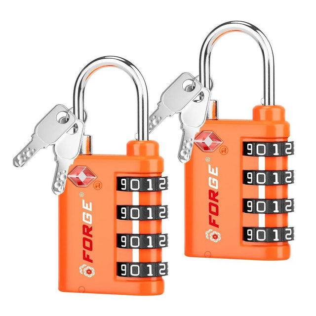 Forge Dual-Opening: Key or Combination Lock, TSA Approved Lock for Luggage, Pelican case, Travel, Gym, School, Luggage Combination Lock, Travel Bag Lock (Orange 2 Pk)