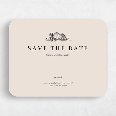 White Rounded Wedding Save the Date - Rue Landscape
