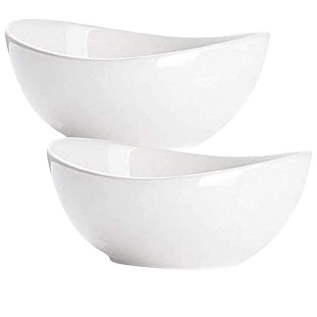Partito Bella Porcelain Bowls - 48 Ounce Large Serving Bowls for Cereal, Soup, Noodles or Ice Cream - Set of 2, White