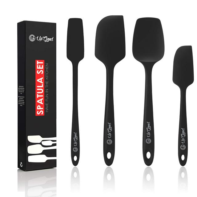 Silicone Spatula Set | 4 Versatile Tools Created for Cooking, Baking and Mixing | One Piece Design, Non-Stick Heat Resistant | Strong Stainless Steel Core (UpGood Kitchen Utensils, Black)