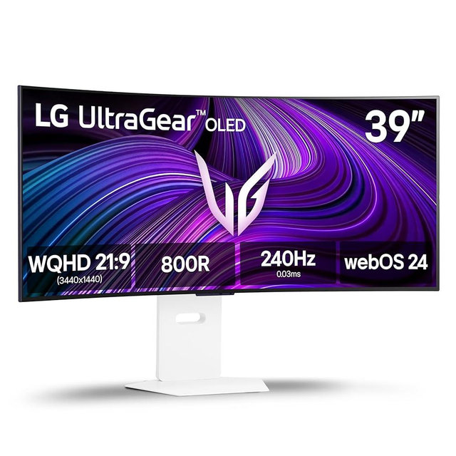 LG 39GX90SA-W 39-inch Ultragear WQHD (3440 x 1440) OLED Curved Gaming Monitor 240Hz, 1ms, NVIDIA G-Sync Compatible, AMD FreeSync Premium, VESA DisplayHDR True Black 400, webOS, USB Type-C, White