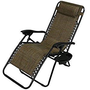Sunnydaze Brown Oversized Zero Gravity Lounge Chair with Pillow and Cup Holder