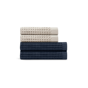 Supima® Waffle 4pc Bath Towel Bundle | Oatmeal / Twilight Blue