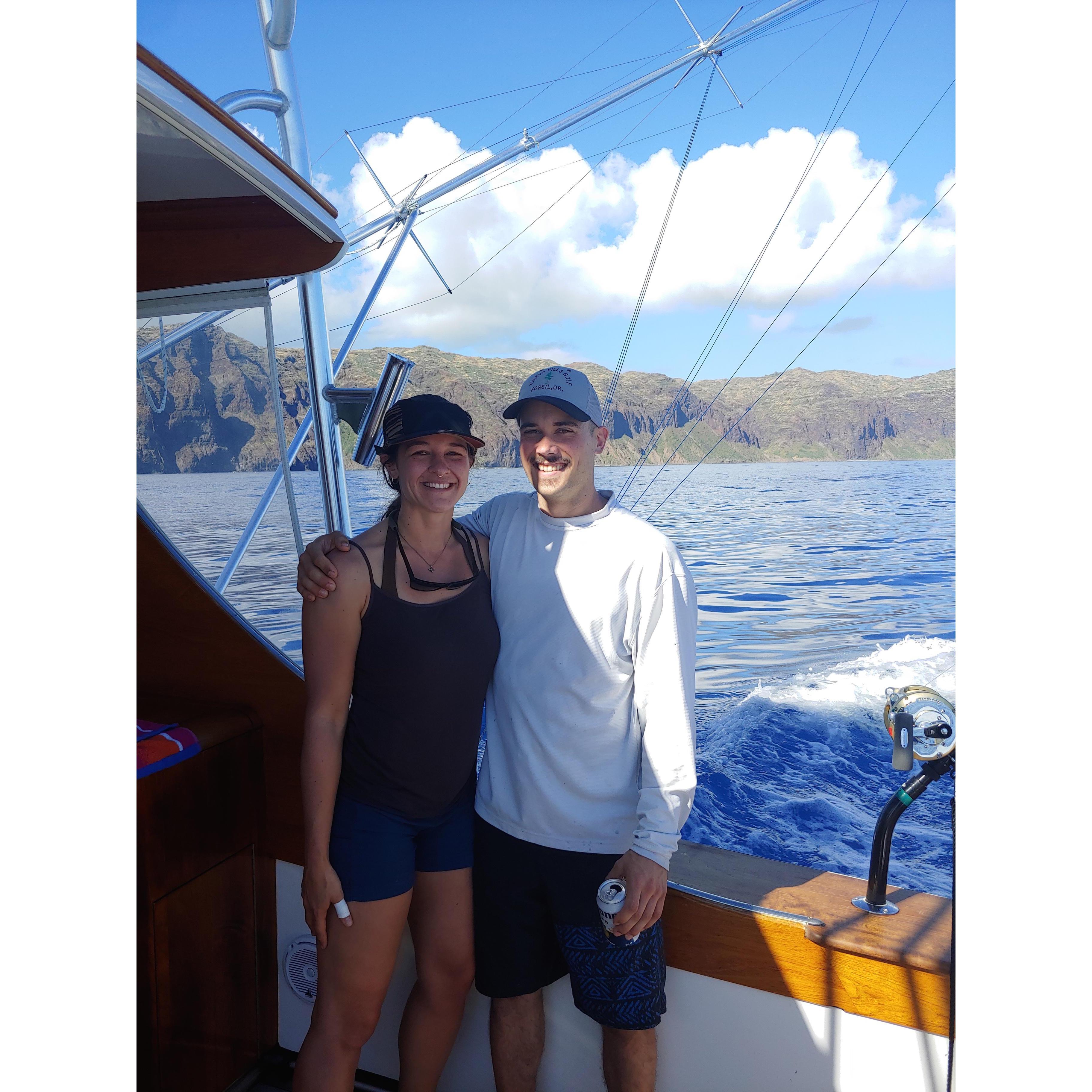 Duncan and Devinne fishing in Kauai, Hawaii with Duncan's family.