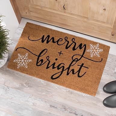 Merry and Bright Snowflakes Coir Doormat