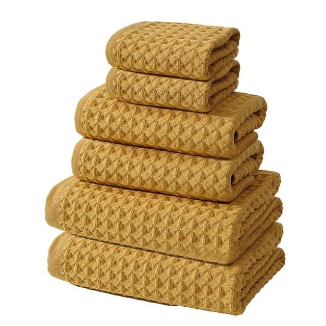 SK Studio 6 Piece Bath Towels Set, Cotton Hotel Large Waffle Bath Towels Absorbent Quick Dry with 2 Bath Towels, 2 Hand Towels, 2 Washcloths for Bathroom Spa Yellow
