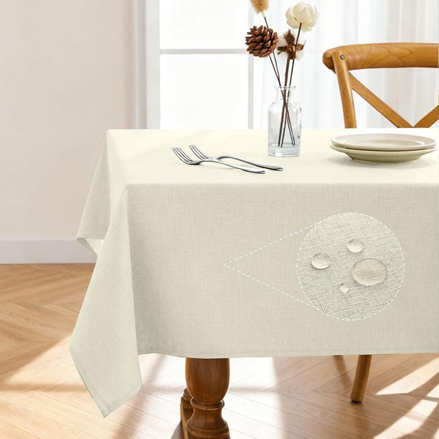 Pureegg Rectangle Linen Tablecloth Waterproof & Stain Resistant, Wrinkle-Free Table Cloth Adds Elegance and Protection, Ideal for Dining, Party, Wedding and Outdoor, 52 x 70 Inch, Cream, Ivory