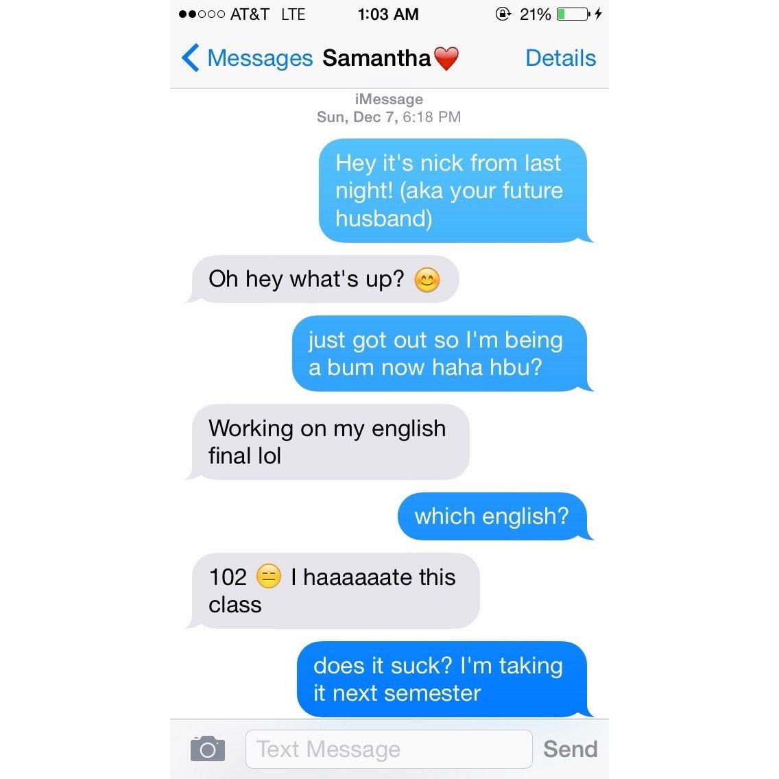 First text from nick back in 2014