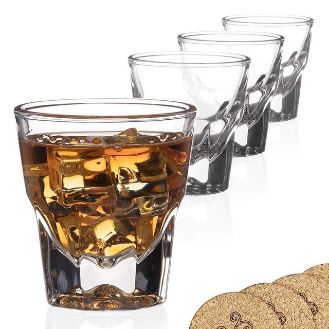 Set of 4 Gibraltar Rocks / Espresso Glasses - 4.5 ounce - for cortado coffee shots - w/ coasters