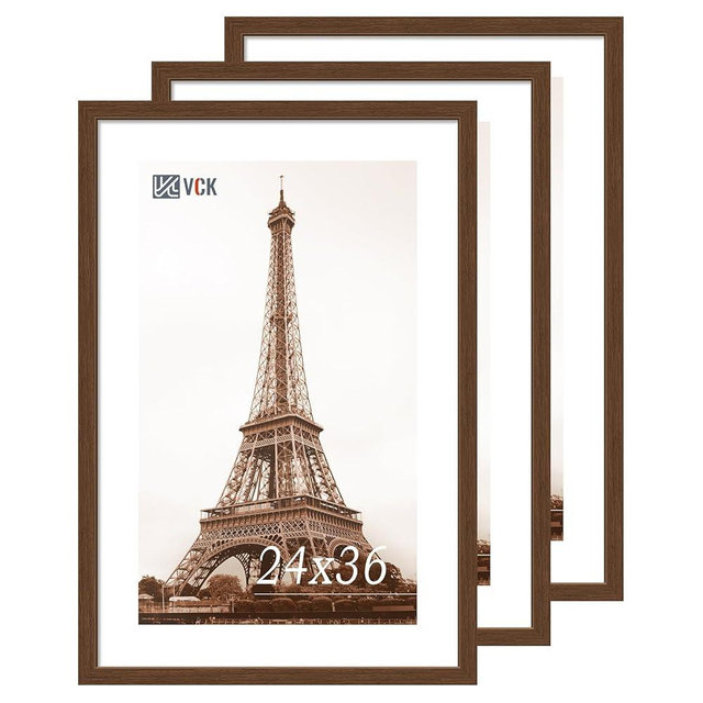 VCK 24x36 Brown Poster Frame 3 Pack, Wood Picture Frame with Exclusive Wood Grain, Wall Mounting Hanging