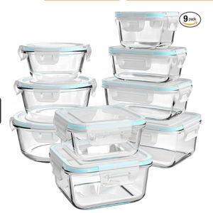 Glass Food Storage Containers with Lids, [18 Piece] Glass Meal Prep Containers, Containers for Food Storage with Lids, BPA Free & Leak Proof (9 Lid & 9 Container)