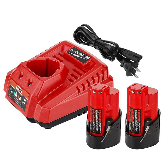 Upgraded 3700mAh Battery and Charger Set Compatible for Milwaukee 12V Battery Replacement M12 12V Tool Battery with Charger Kit Compatible for 48-11-2411 48-11-2440 48-11-2420 48-11-2401 48-11-2425