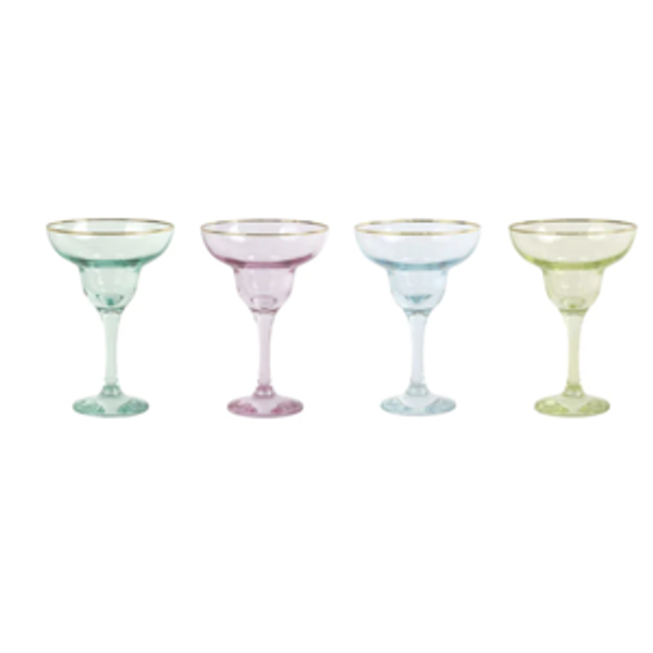 Rainbow Assorted Margarita Glasses - Set of 4