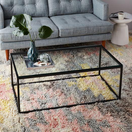 West Elm Box Frame Coffee Table - Glass/Antique Bronze