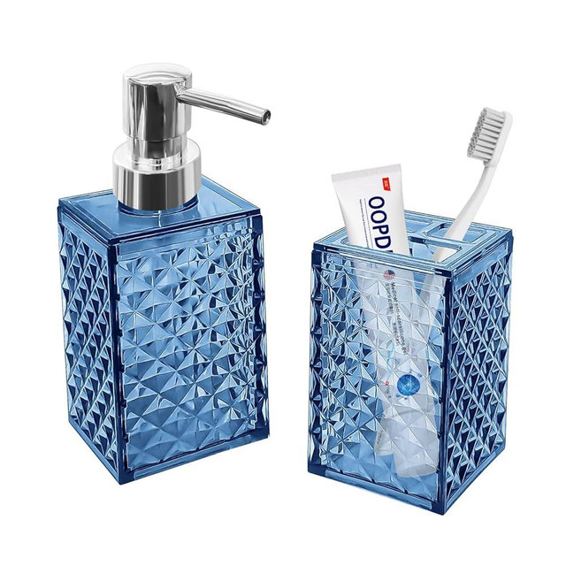 2PCS Blue Bathroom Accessories. Contain Soap Dispenser and Toothbrush Holder Set. Boho Bathroom Set for Blue Bathroom Décor