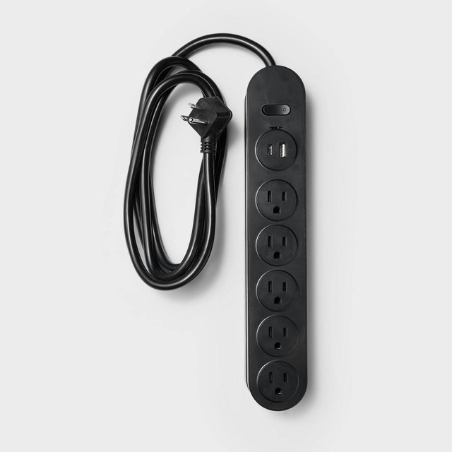 5 Outlet Surge Protector 6' Cord with USB Black - Heyday™