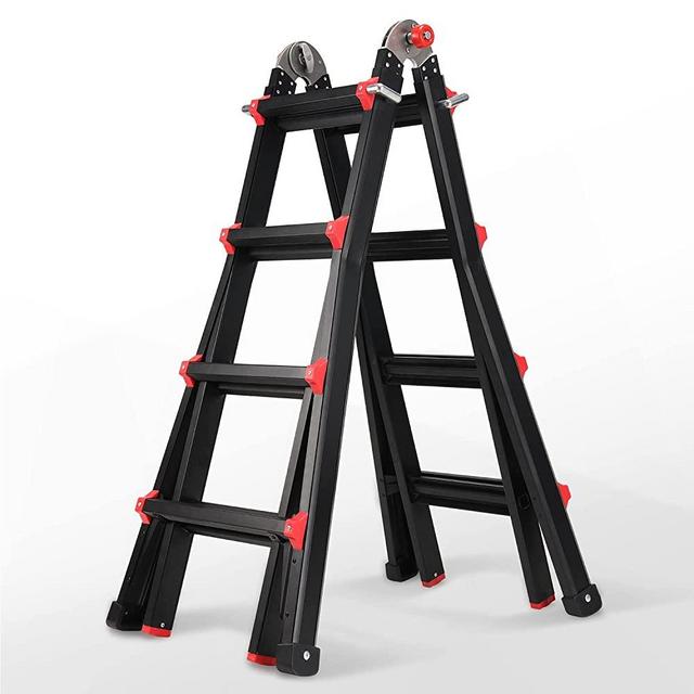 Extension Ladder Versatile , 15 Ft A Frame Compact Aluminum Collapsible Telescoping Ladder, Multi Position Adjustable Folding Ladder, 300 Lb Capacity